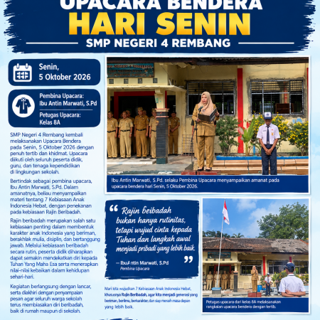 Upacara Bendera Hari Senin : Menumbuhkan Kebiasaan Anak Indonesia Hebat (Rajin Beribadah)